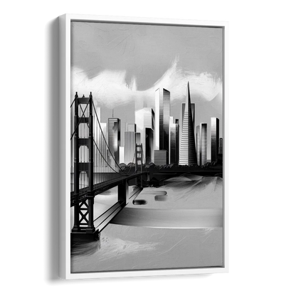 San Francisco Black and White Skyline Side - White Canvas Wall Art