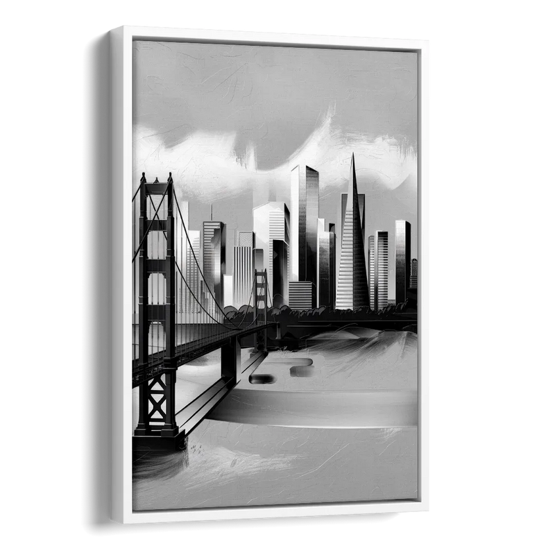 San Francisco Black and White Skyline Side - White Canvas Wall Art