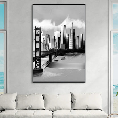 San Francisco Black and White Skyline Sitting Room - Black Canvas Wall Art