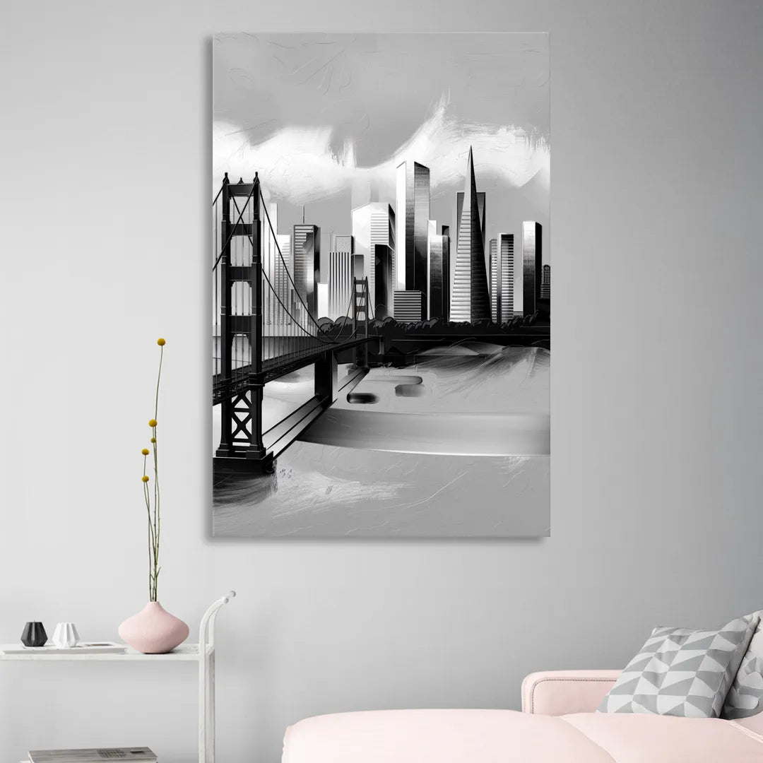 San Francisco Black and White Skyline Sitting Room - Canvas Wall Art