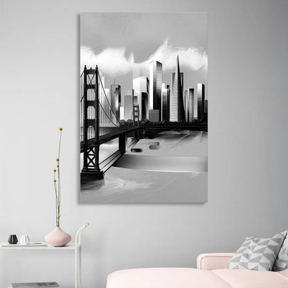 San Francisco Black and White Skyline Sitting Room - Canvas Wall Art