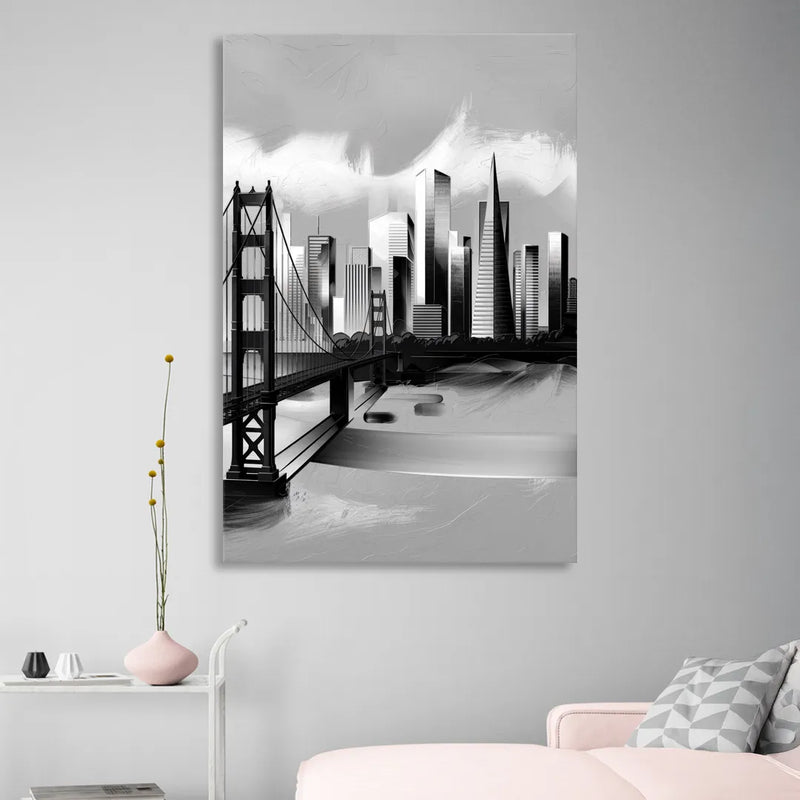 San Francisco Black and White Skyline Sitting Room - Canvas Wall Art