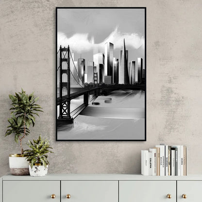 San Francisco Black and White Skyline Living Room - Black Canvas Wall Art