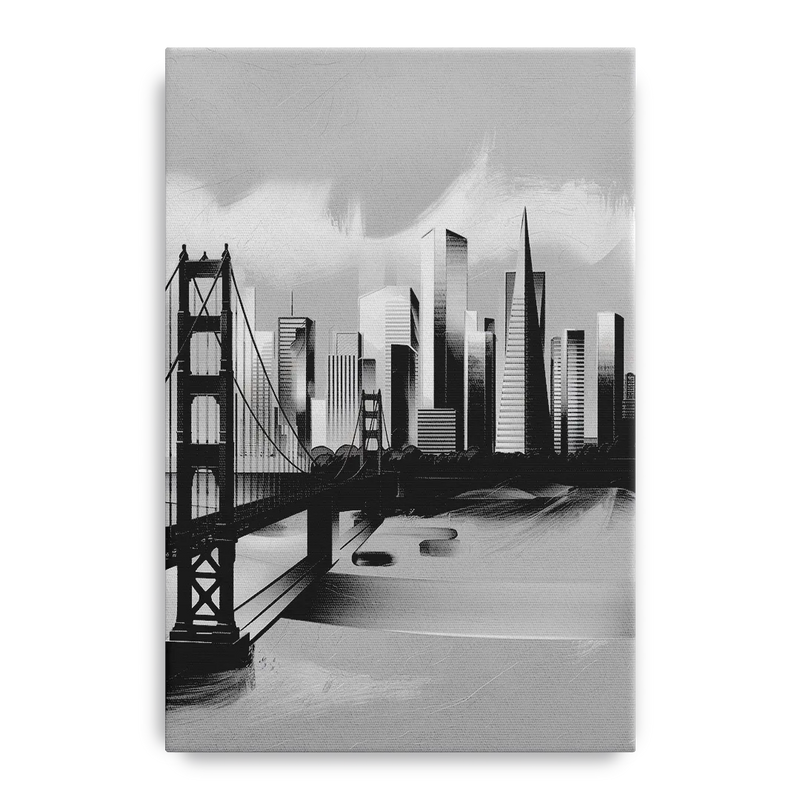 San Francisco Black and White Skyline Front - Canvas Wall Art