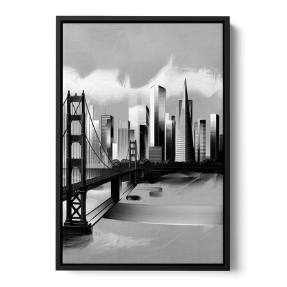San Francisco Black and White Skyline Front - Black Canvas Wall Art