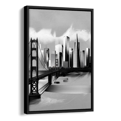 San Francisco Black and White Skyline Side - Black Canvas Wall Art