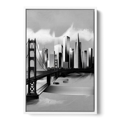 San Francisco Black and White Skyline Front - White Canvas Wall Art