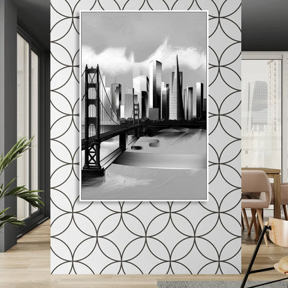 San Francisco Black and White Skyline Sitting Room - White Canvas Wall Art