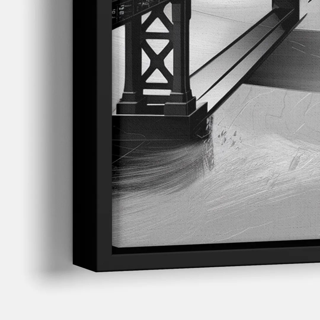 San Francisco Black and White Skyline - Close-Up Black Frame Canvas