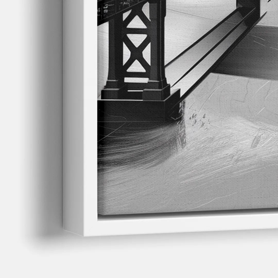 San Francisco Black and White Skyline - Close-Up White Frame Canvas