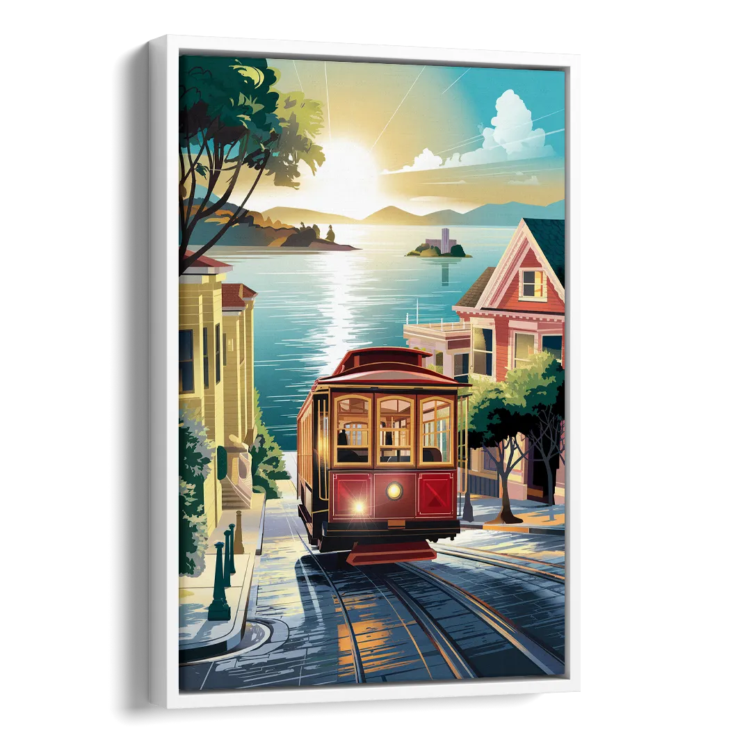 San Francisco Cable Car Journey Side - White Canvas Wall Art