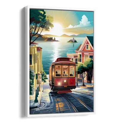 San Francisco Cable Car Journey Side - White Canvas Wall Art