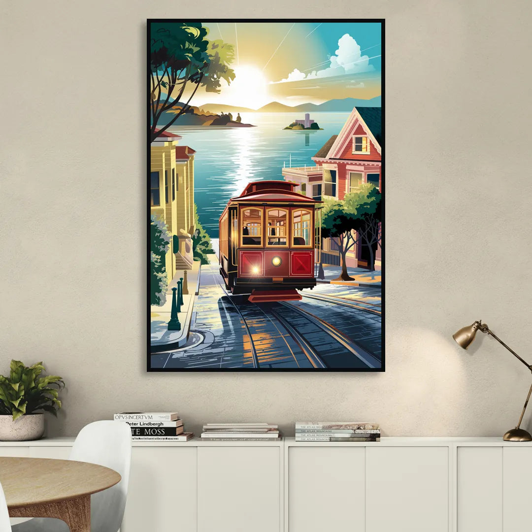 San Francisco Cable Car Journey Sitting Room - Black Canvas Wall Art