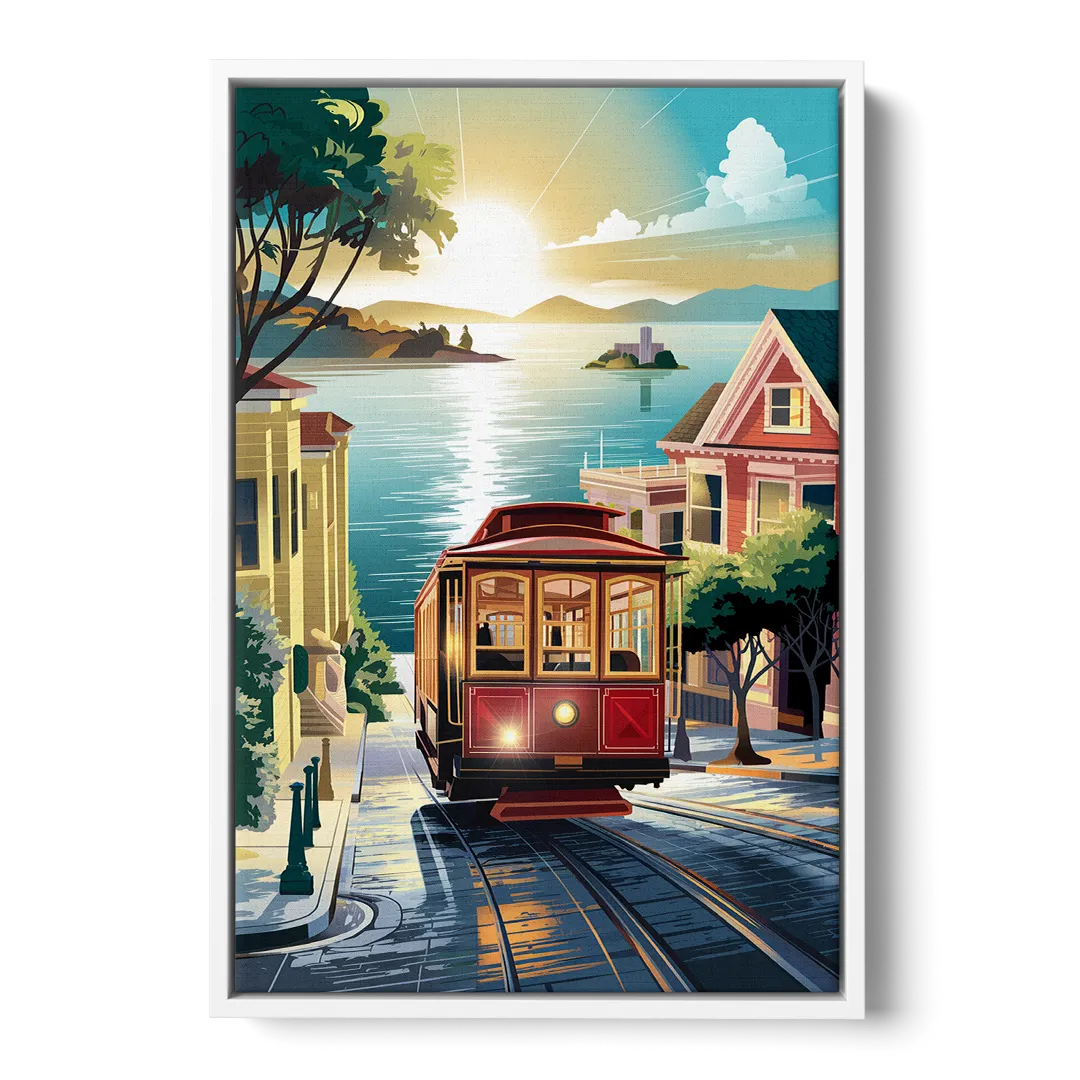 San Francisco Cable Car Journey Front - White Canvas Wall Art