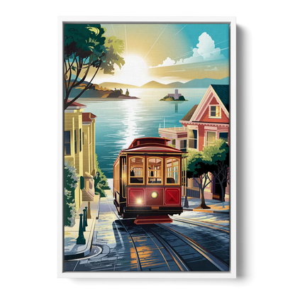 San Francisco Cable Car Journey Front - White Canvas Wall Art