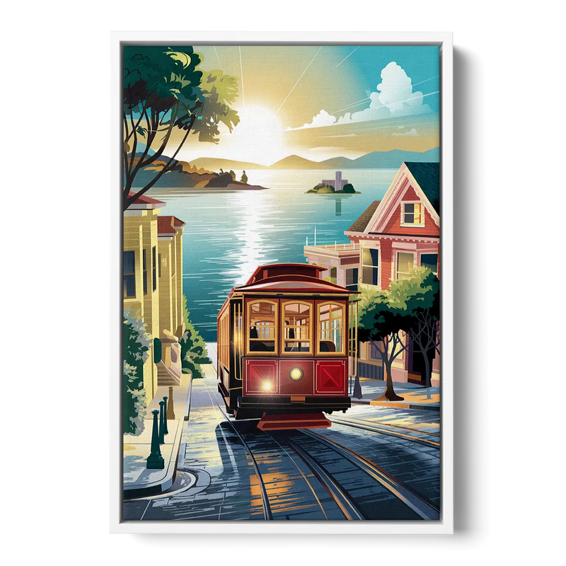 San Francisco Cable Car Journey Front - White Canvas Wall Art