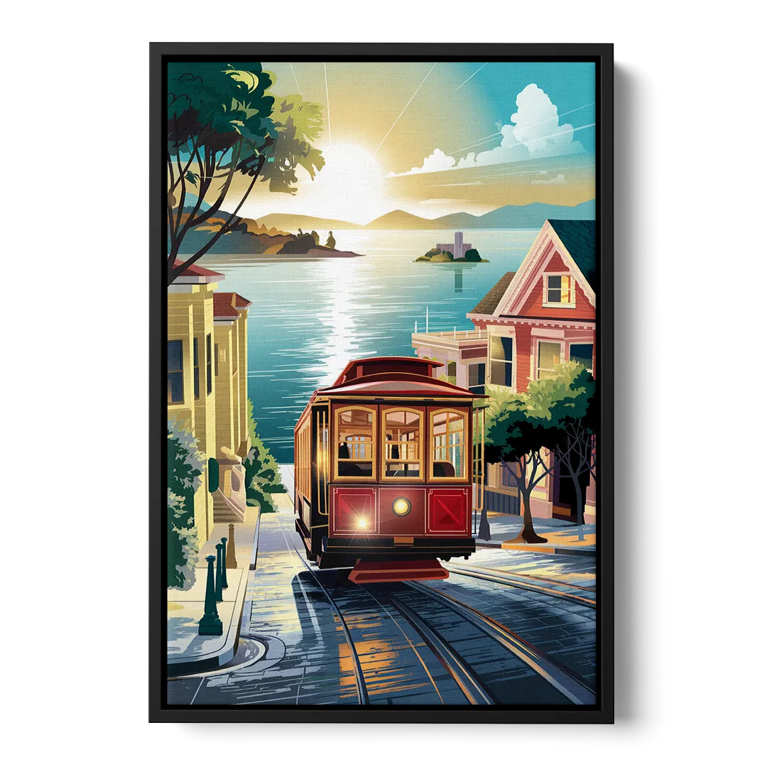 San Francisco Cable Car Journey Front - Black Canvas Wall Art