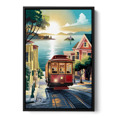 San Francisco Cable Car Journey Front - Black Canvas Wall Art