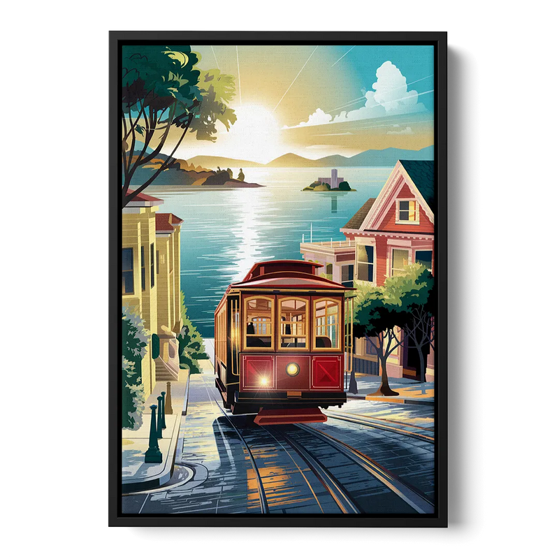 San Francisco Cable Car Journey Front - Black Canvas Wall Art