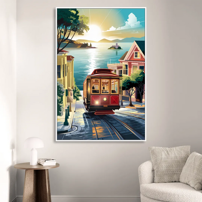 San Francisco Cable Car Journey Sitting Room - White Canvas Wall Art