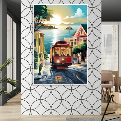 San Francisco Cable Car Journey Living Room - White Canvas Wall Art