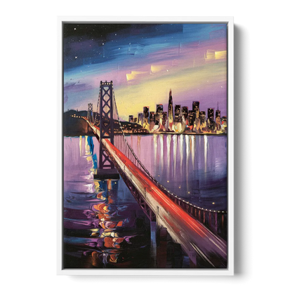 San Francisco City and Bay Front - White Canvas Wall Art