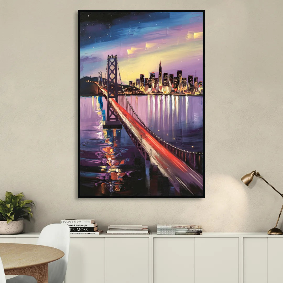 San Francisco City and Bay Living Room - Black Canvas Wall Art