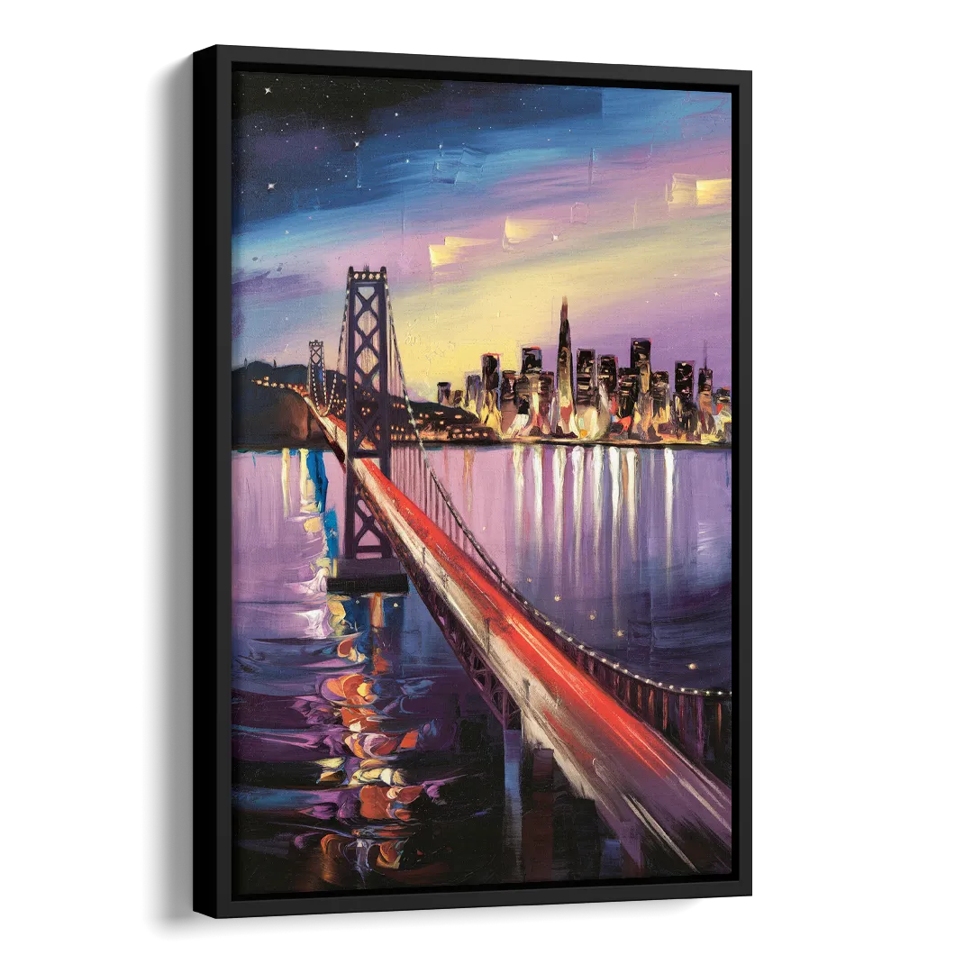 San Francisco City and Bay Side - Black Canvas Wall Art