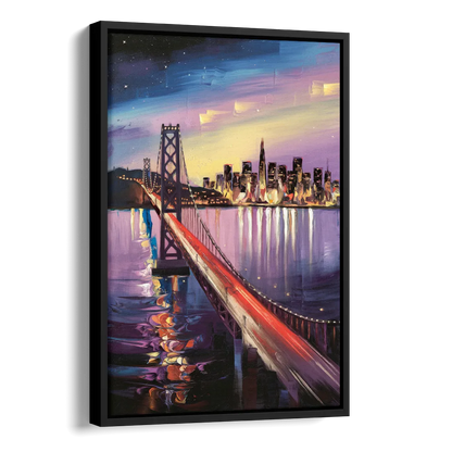 San Francisco City and Bay Side - Black Canvas Wall Art
