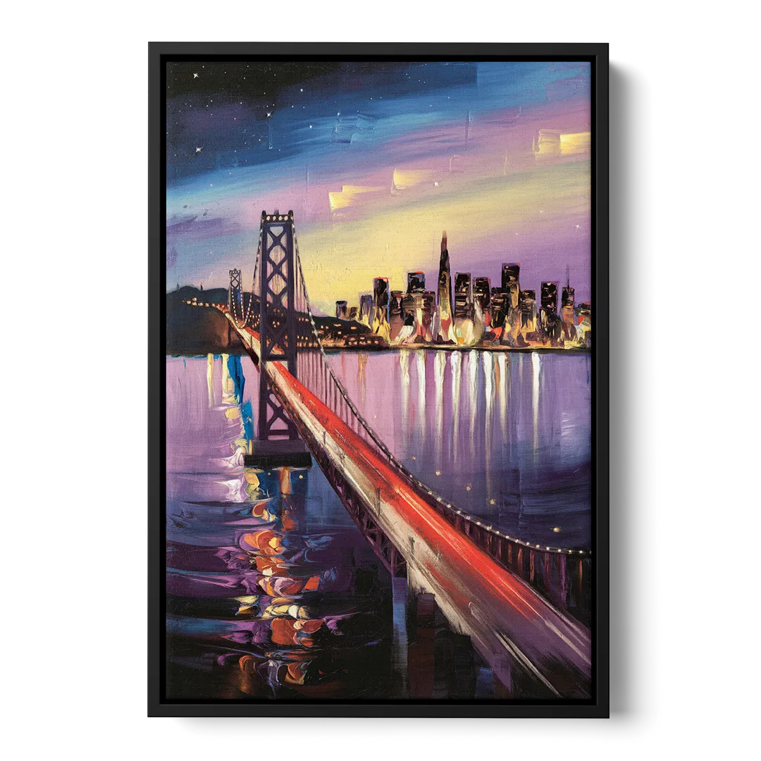 San Francisco City and Bay Front - Black Canvas Wall Art
