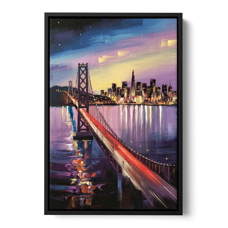 San Francisco City and Bay Front - Black Canvas Wall Art
