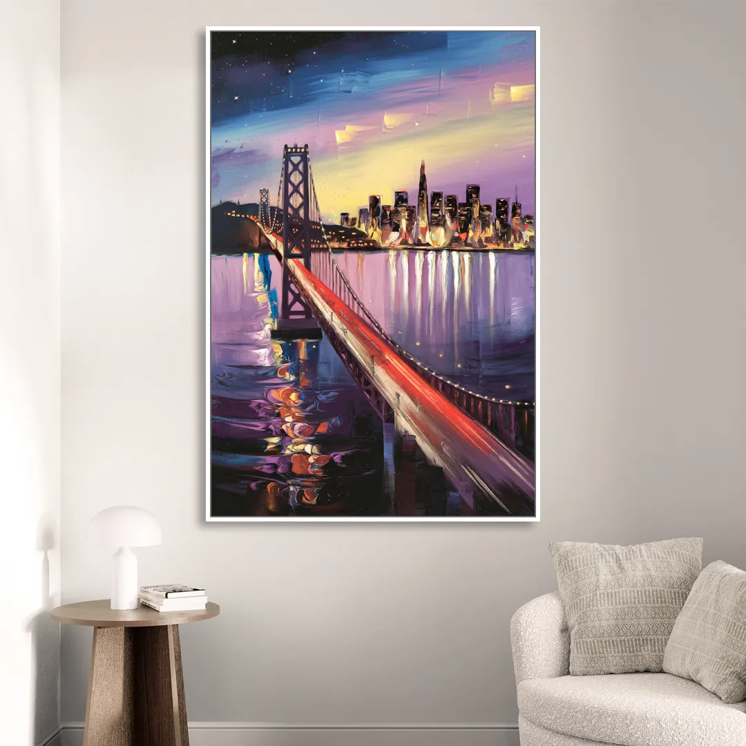 San Francisco City and Bay Living Room - White Canvas Wall Art