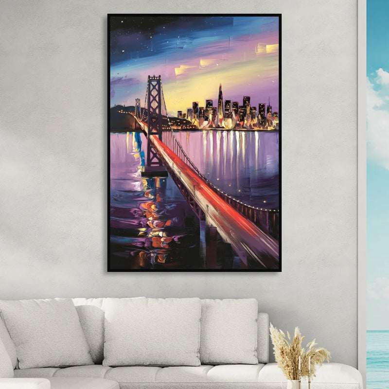 San Francisco City and Bay Sitting Room - Black Canvas Wall Art