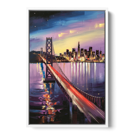 San Francisco City and Bay - White Framed Canvas Wall Art - Front