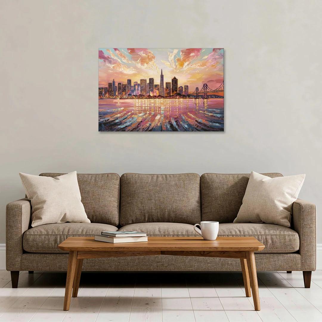 San Francisco Cityscape At Dawn - Canvas Wall Art - Sofa - 36x24