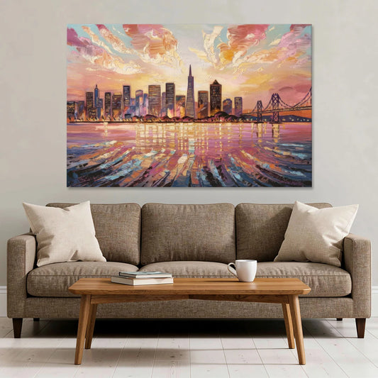San Francisco Cityscape At Dawn - Canvas Wall Art - Sofa - 60x40