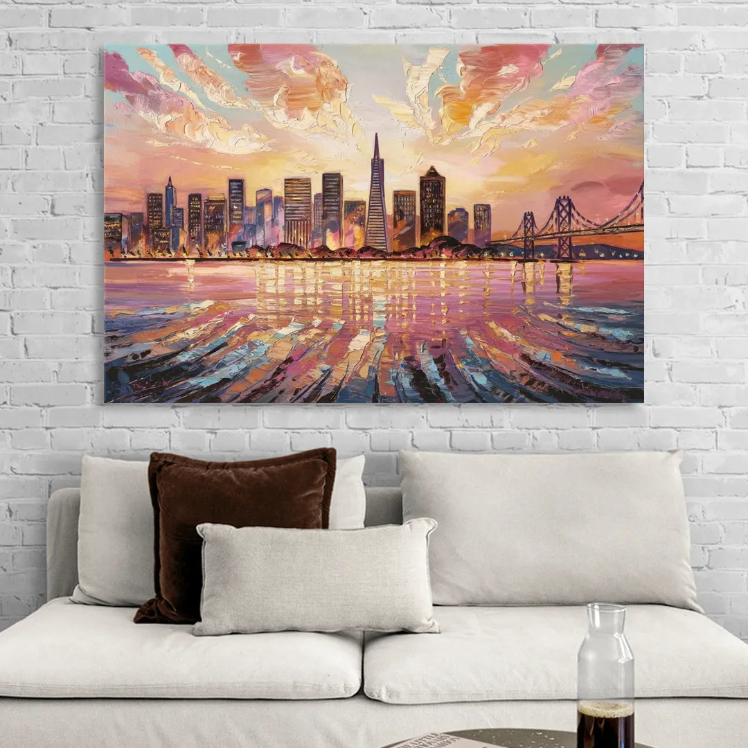 San Francisco Cityscape At Dawn Sitting Room - Canvas Wall Art