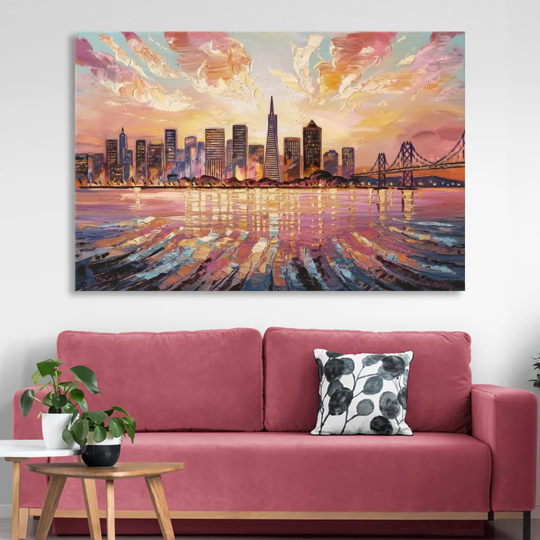 San Francisco Cityscape At Dawn Living Room - Canvas Wall Art