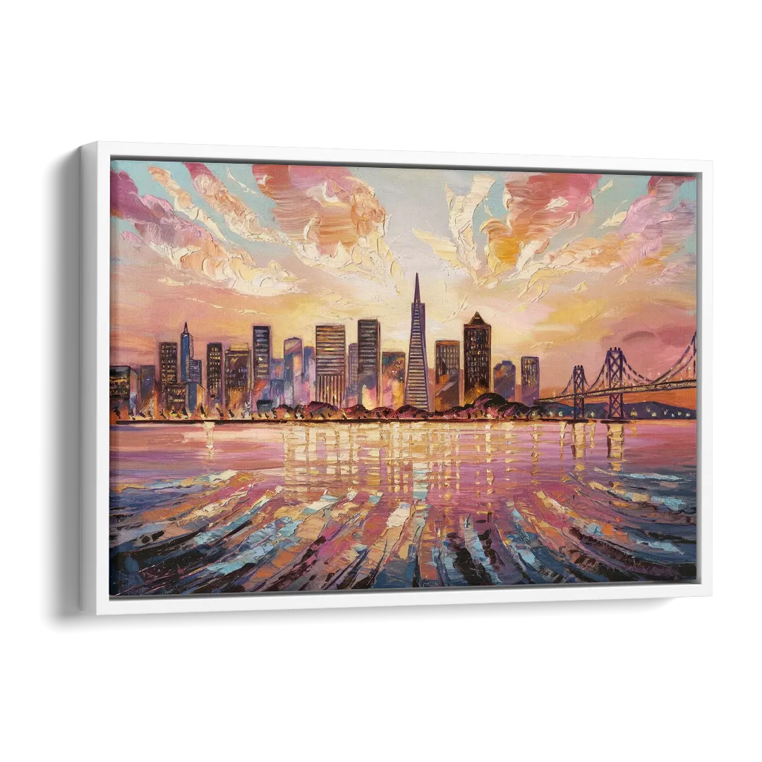 San Francisco Cityscape At Dawn Side - White Canvas Wall Art
