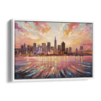 San Francisco Cityscape At Dawn Side - White Canvas Wall Art
