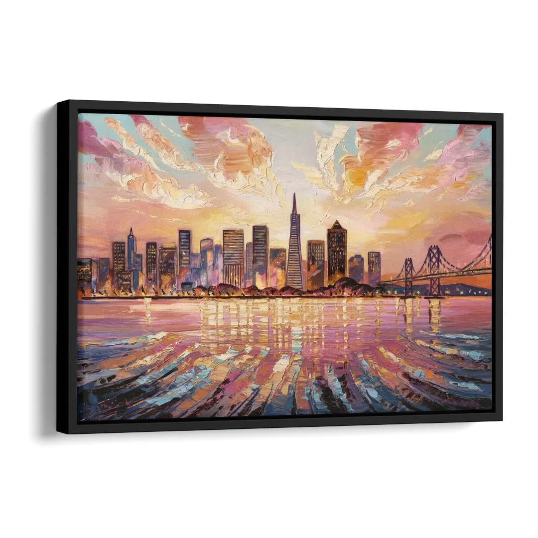 San Francisco Cityscape At Dawn Side - Black Canvas Wall Art