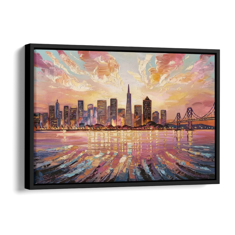 San Francisco Cityscape At Dawn Side - Black Canvas Wall Art