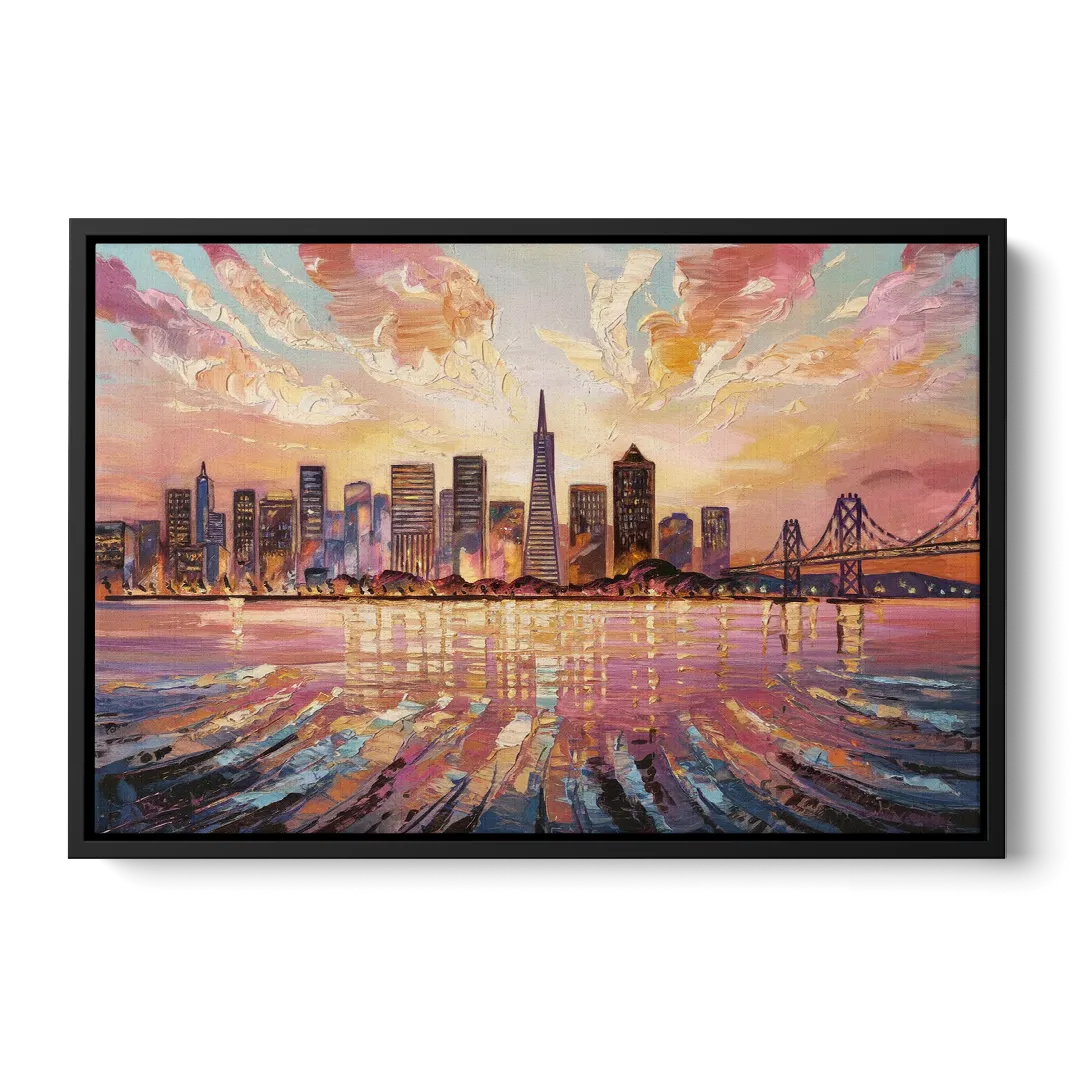 San Francisco Cityscape At Dawn Front - Black Canvas Wall Art