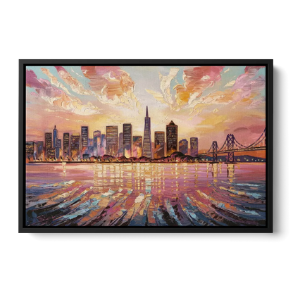San Francisco Cityscape At Dawn Front - Black Canvas Wall Art