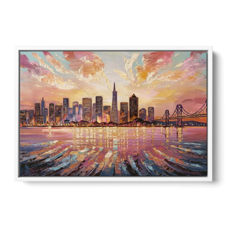 San Francisco Cityscape At Dawn Front - White Canvas Wall Art