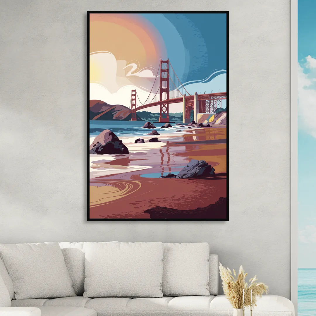 San Francisco Coastal Beauty Living Room - Black Canvas Wall Art