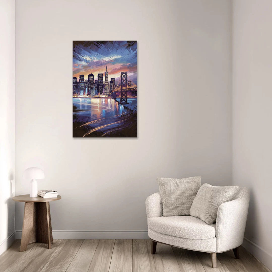 San Francisco Downtown Lights - Canvas Wall Art - Sofa - 24x36