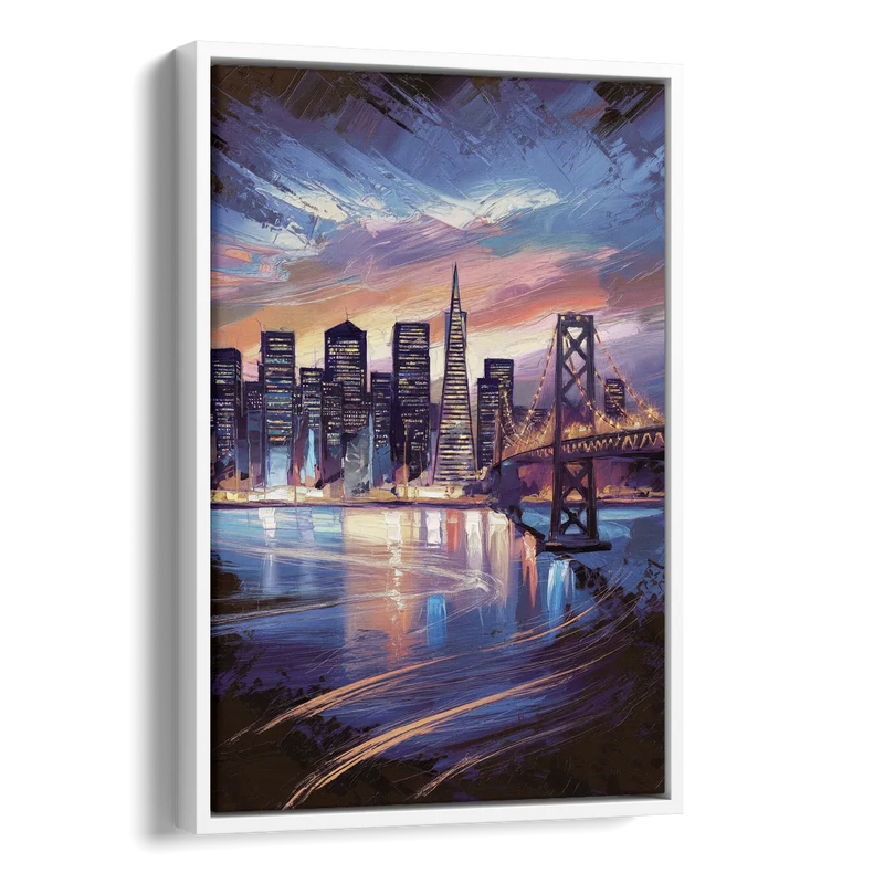 San Francisco Downtown Lights Side - White Canvas Wall Art