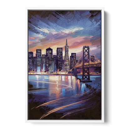 San Francisco Downtown Lights Front - White Canvas Wall Art