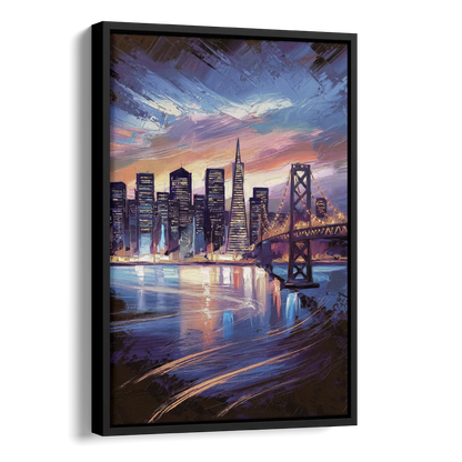 San Francisco Downtown Lights Side - Black Canvas Wall Art